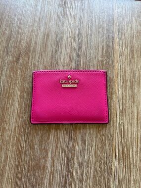 kate spade Bright Pink Saffiano Card Holder with Gold Logo